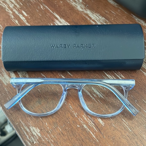Warby Parker Percey Jr blue clear eyeglasses with logo black case - Picture 2 of 13